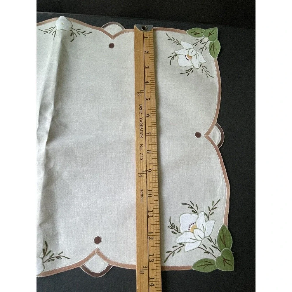 Vintage Traditional French Vinex Cotton Handcrafted Embroidered Floral Placemats
